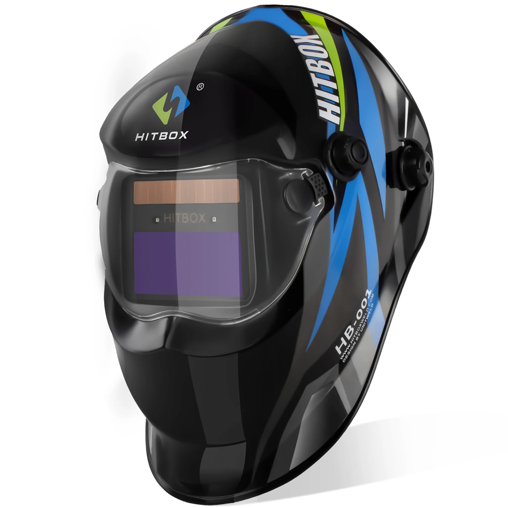 HITBOX Schweißhelm, schnelle Verdunkelung, 3,64 x 1,77 Zoll, große Sichtschweißhaube, echte Farbe, solarbetrieben, batteriebetriebene Schweißermaskenkappe