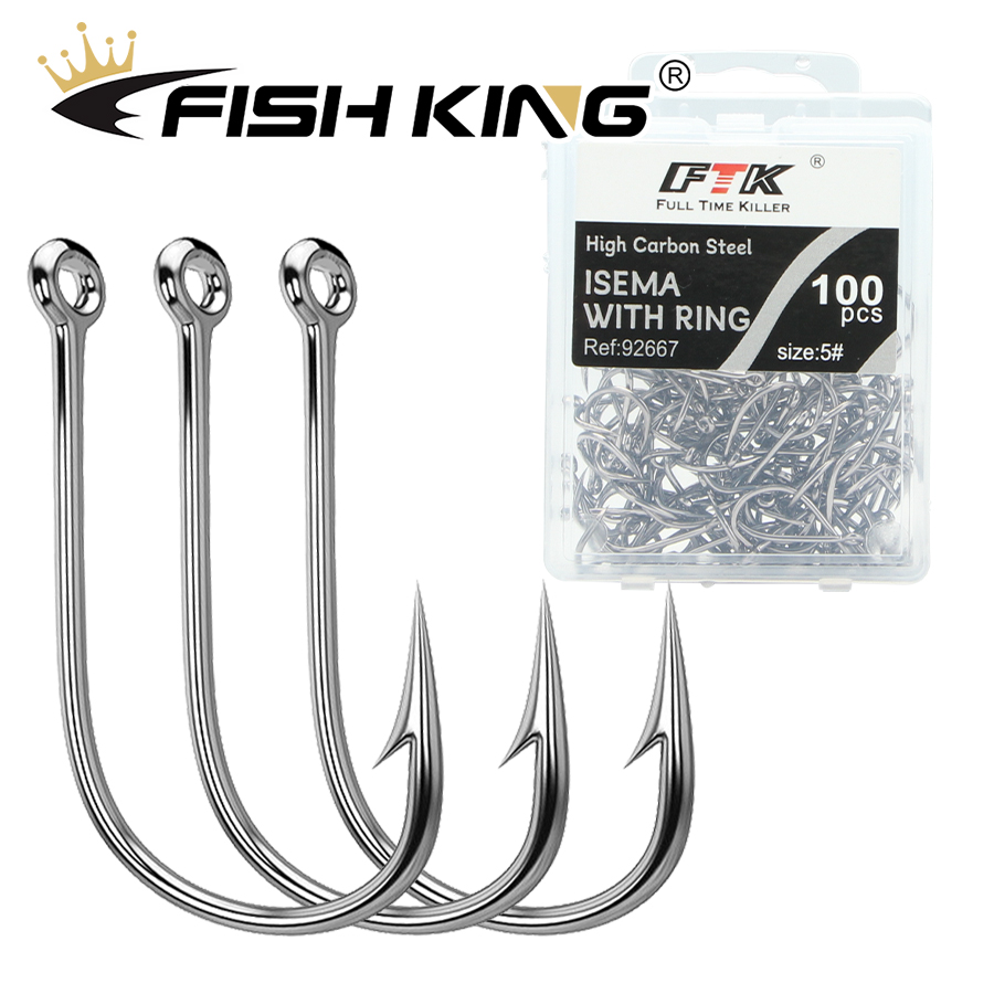 Kail Pancing FISH KING Circle Carp Eyed 3/0-1/0 #   50 buah 1-10 #   100 Buah Kail Pancing Mata Cincin, Kail Pancing Jig Tunggal, Alat Pancing