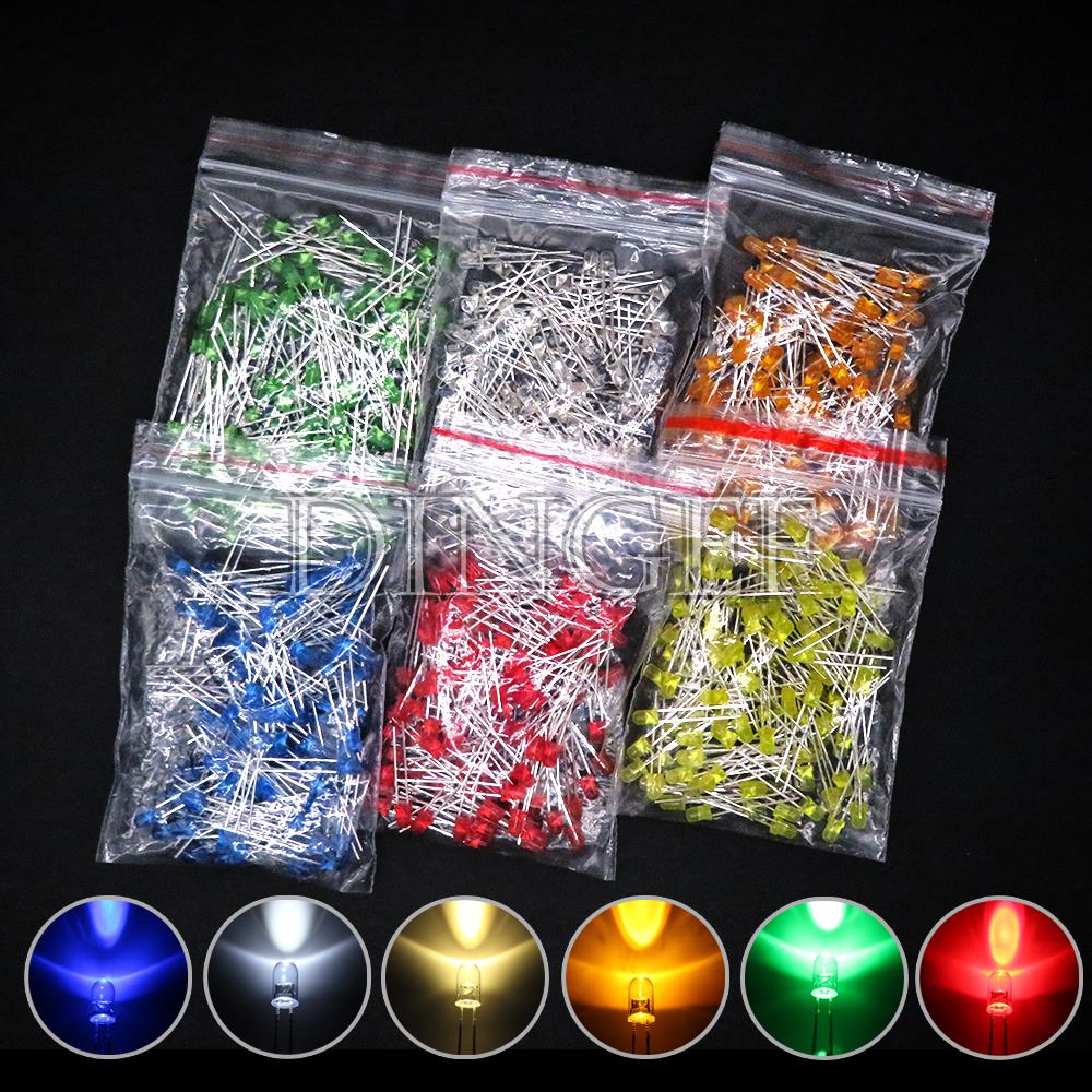 100 peças 3mm 5mm diodo led f3 f5 kit sortido branco verde vermelho azul amarelo laranja rosa branco diy conector de diodo led emissor de luz