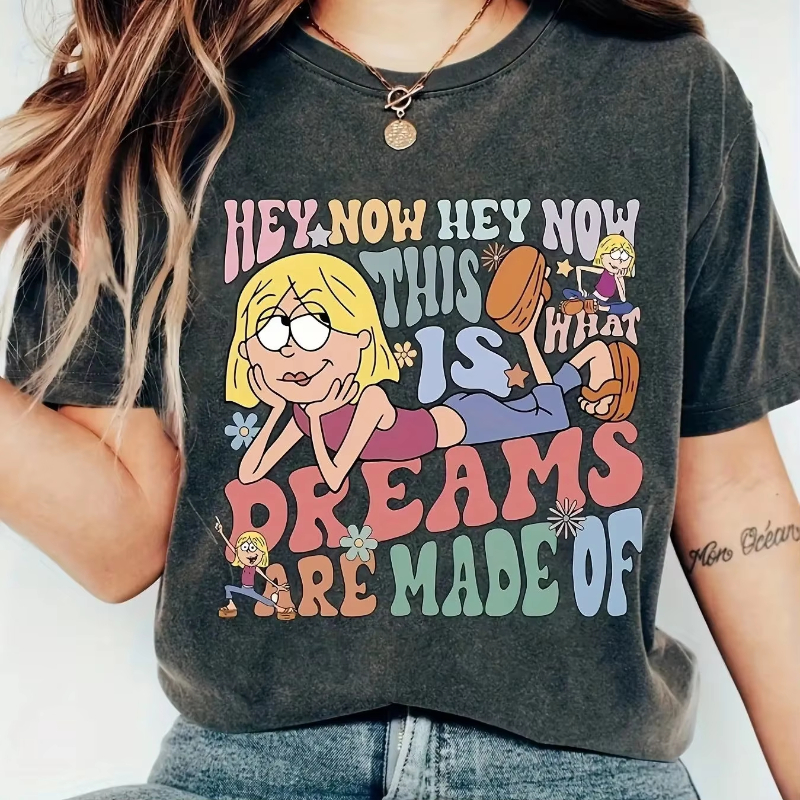 Camiseta feminina com estampa retrô Lizzie McGuire, algodão puro, top streetwear para casais para todas as estações, roupas femininas
