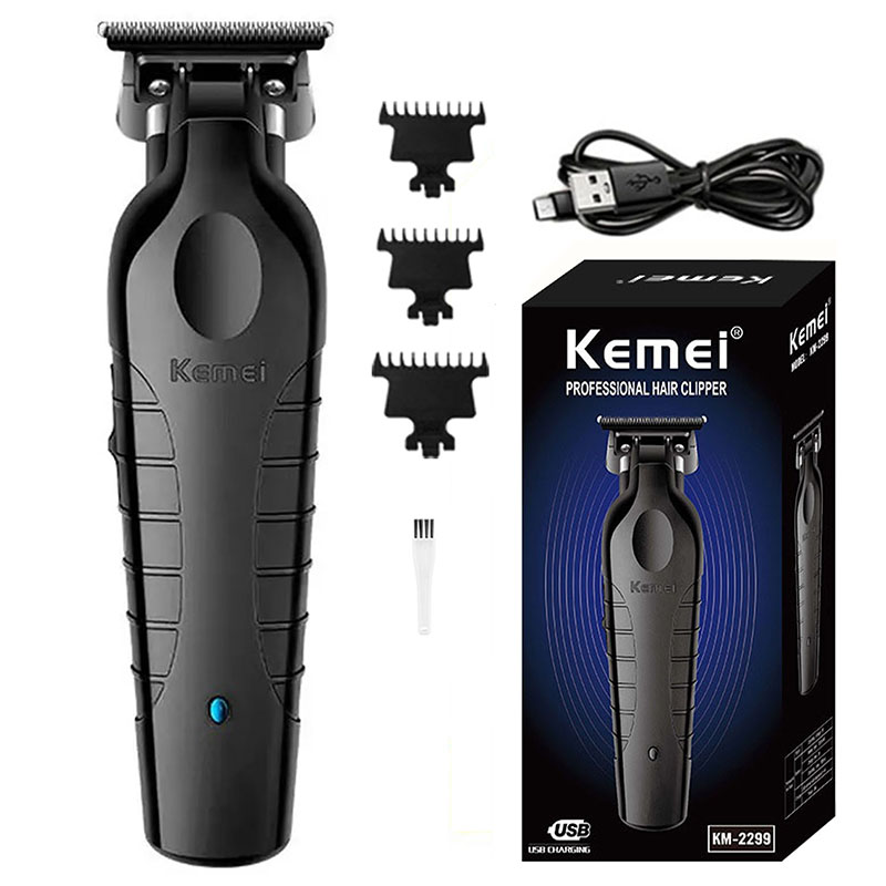 Kemei 2299 이발사 무선 헤어 트리머 0mm 제로 갭 조각 클리퍼, 전문 전기 마감 절단기