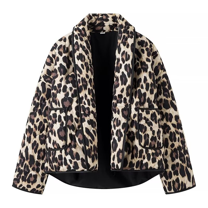Frau Mode lose Leopard Baumwolle Jacke Herbst Winter Frau übergroßen Druck warme Jacken Damen High Street Outwear