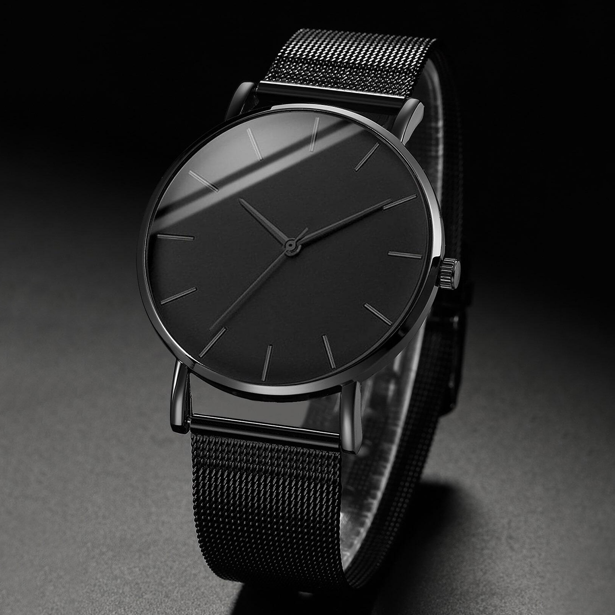 Relógios de negócios masculinos moda preto malha banda relógio de quartzo masculino reloj hombre