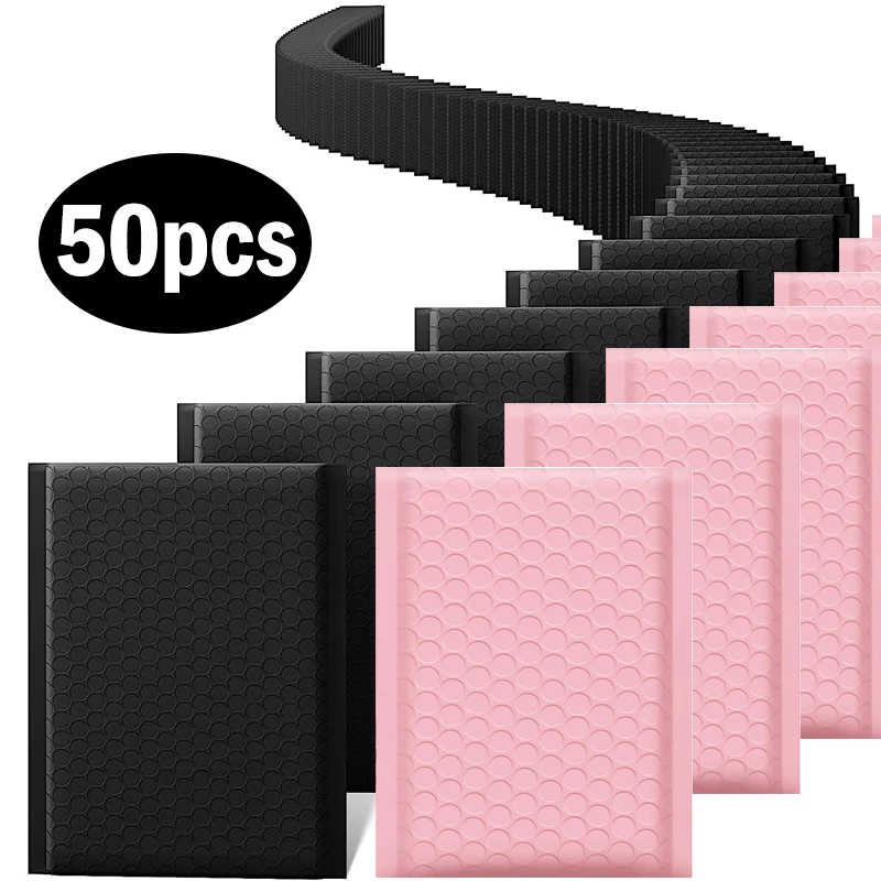 50-10 Uds. Sobre de burbujas negro/rosa autosellado acolchado sobres de burbujas paquetes de envío impermeables para suministros de maquillaje de joyería
