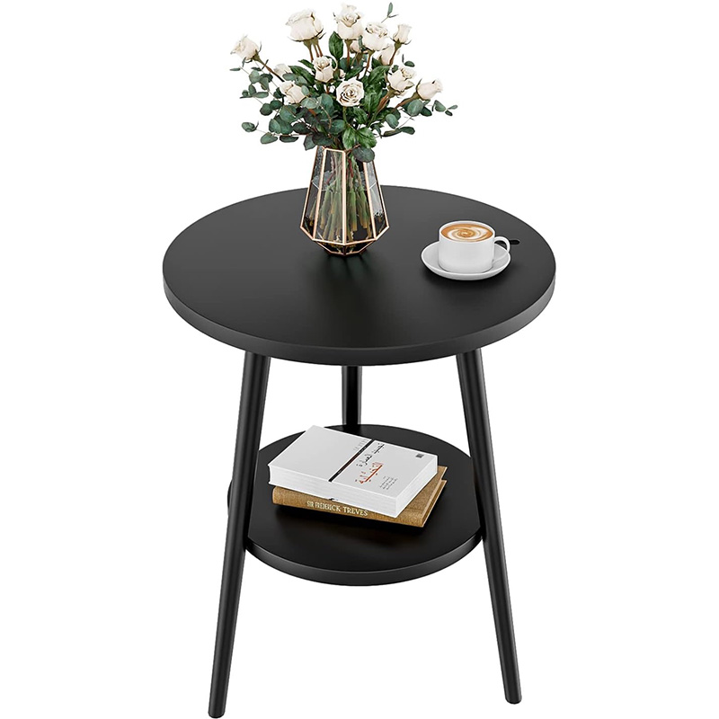 Beistelltisch, runder Nachttisch, 2-stöckig, weißer Nachttisch, moderner Beistelltisch, Couchtisch für Wohnzimmer, Schlafzimmer, einfache Montage