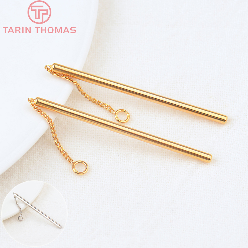 (3303)10PCS Rod 40x2MM 24K Gold Color Brass Earring Charms Pendants Connector High Quality DIY Jewelry Making Findings