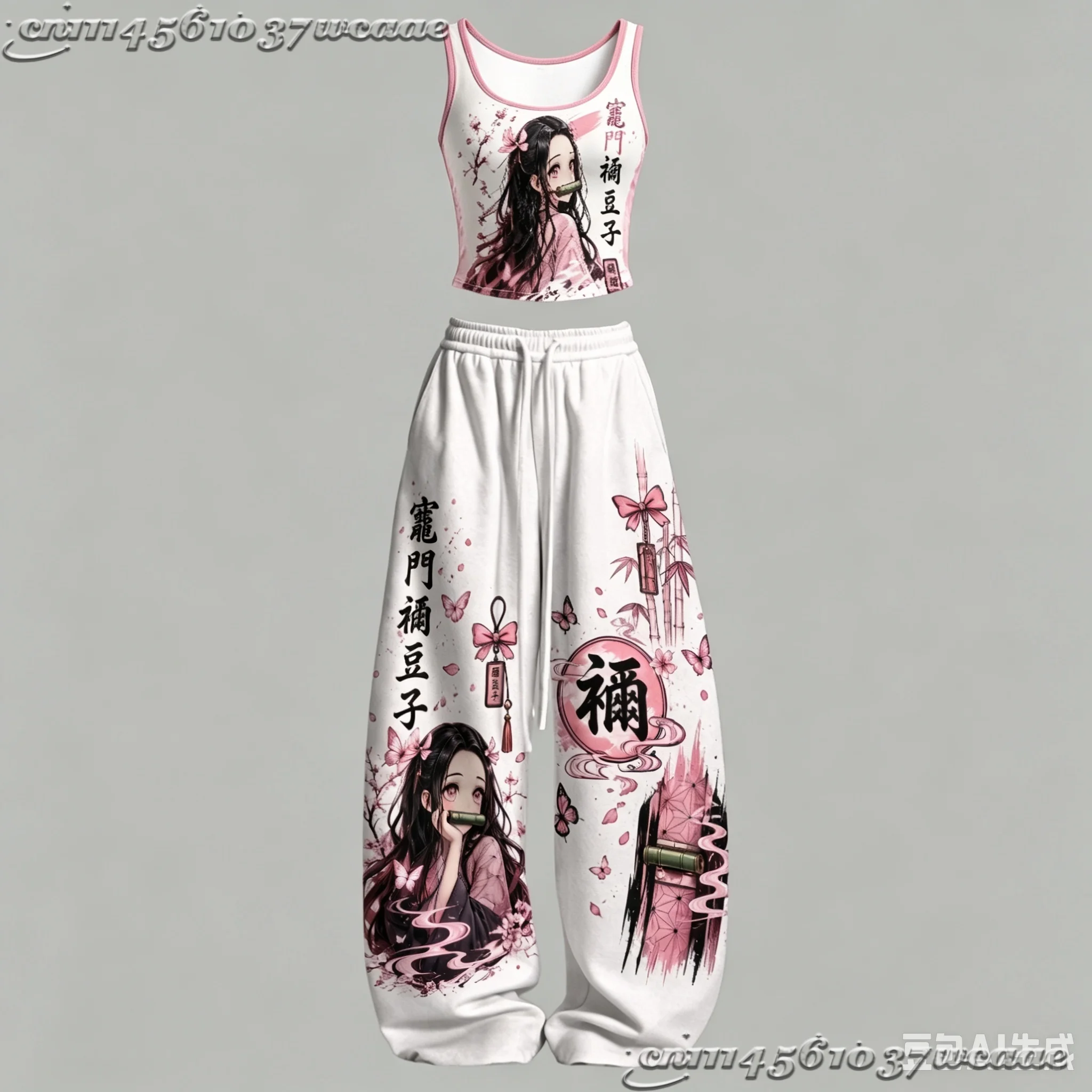 Conjunto de Pantalones Anchos y Camiseta sin Mangas Universal 2026, Diseño de Anime Demon Slayer Kokushibo, Dos Piezas, Sin Algodón, para Niños y Familias