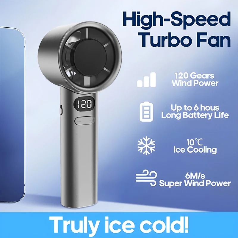 Mini Handheld Fan 4 Speeds Portable Mute Power Display Air Circulator USB Rechargeable for Indoor Office Outdoor