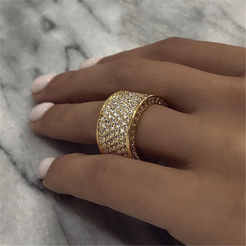 Huitan luxe large promesse anneaux pour femmes tirer pavé CZ étincelant bandes de mariage anneaux couleur argent/or couleur bijoux de mode