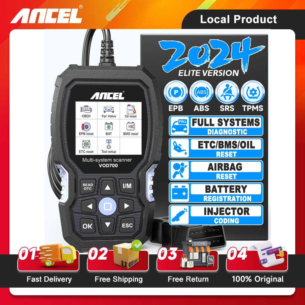 ANCEL VOD700 All System OBD2 Scanner Pasuje do Volvo Car Code Reader ABS Bleeding Injector Oil Reset OBD2 Diagnostic Scan Tool