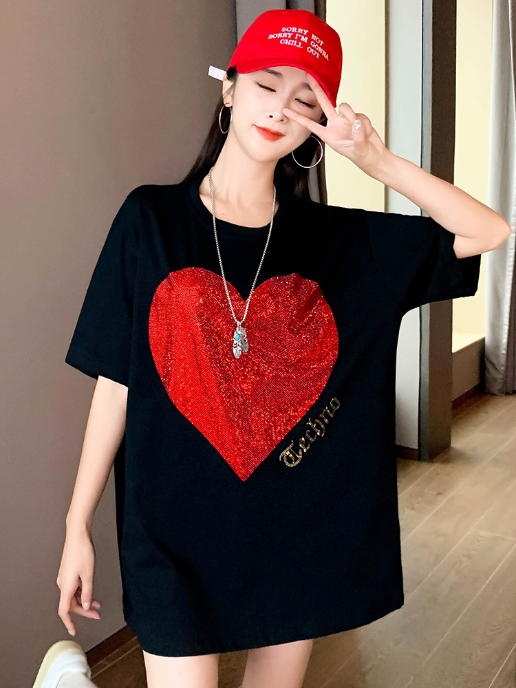 Camiseta negra de manga corta para mujer, Top holgado informal de algodón para mujer, camisetas de verano de 40-2022 KG, 150