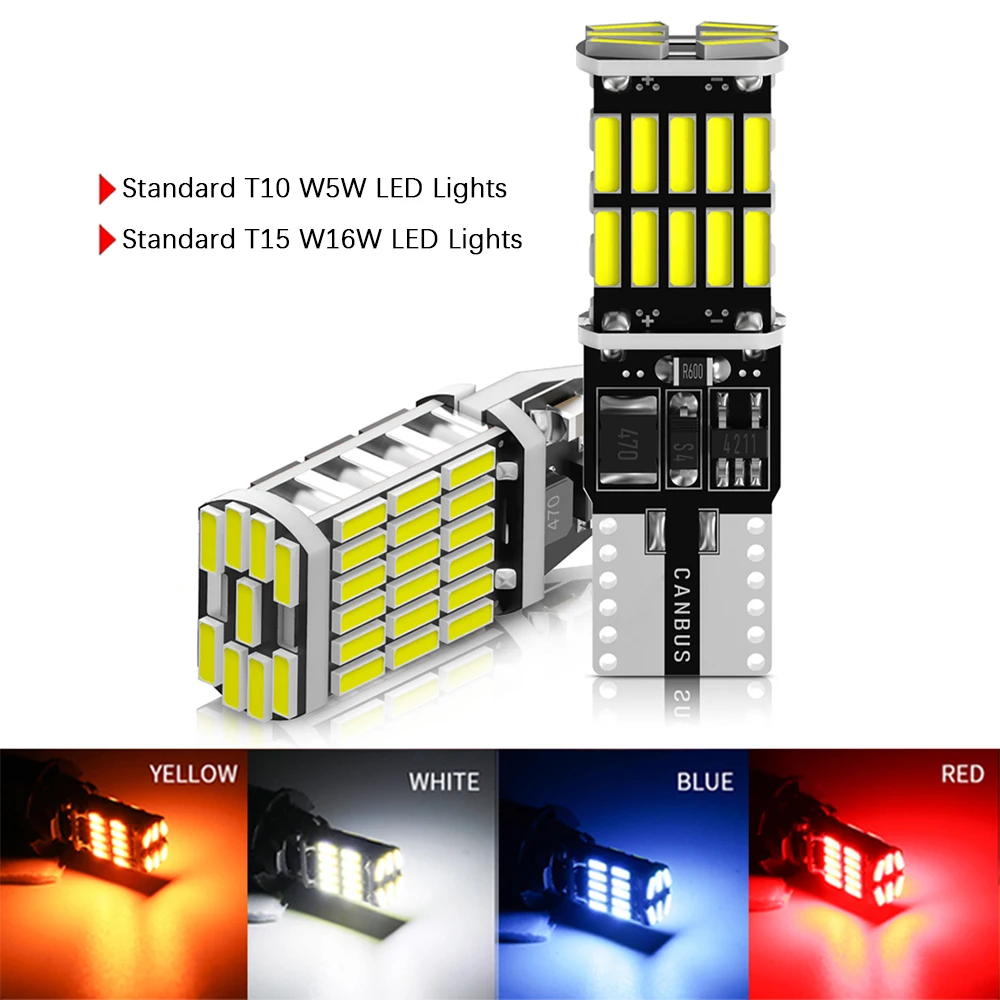 Светодиодные лампы T10 W5W для внутреннего освещения автомобиля, Сменные лампы Canbus без ошибок, T15 W16W для задних сигнальных ламп, лампа заднего хода высокой мощности 4014 SMD 12 В, 2 шт.