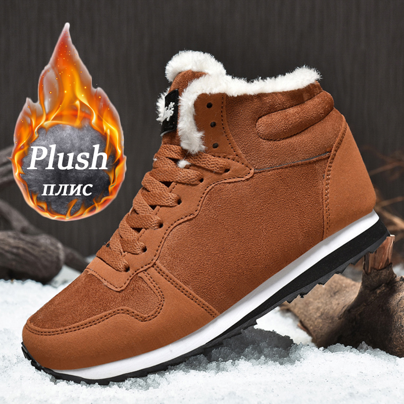Botas de nieve de invierno para hombre, botas cálidas de felpa para mujer, botines de cuero de ante, cómodas zapatillas ligeras impermeables para parejas, talla grande 48