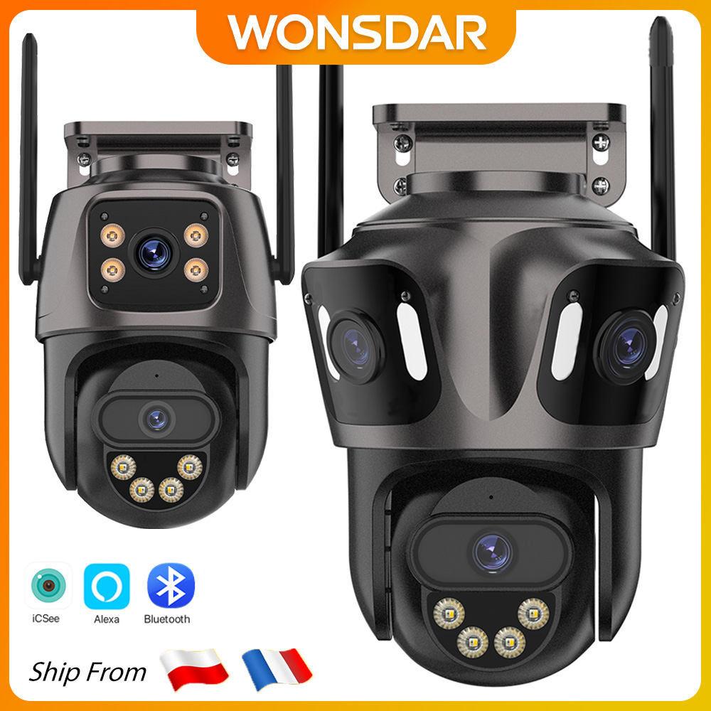 WONSDAR Telecamera PTZ Wifi esterna Telecamera IP a tre obiettivi o doppio obiettivo Monitoraggio automatico Visione notturna a colori Video sorveglianza CCTV iCsee