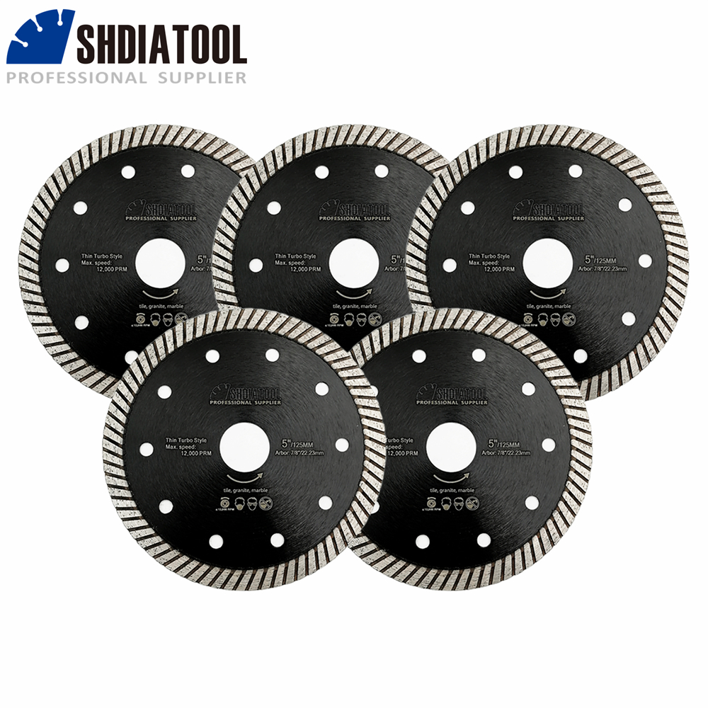 SHDIATOOL 5 sztuk Dia125mm Superthin diamentowy turbo brzeszczot płytka ceramiczna marmur granit tarcza tnąca 5 cali tarcza tarczowa