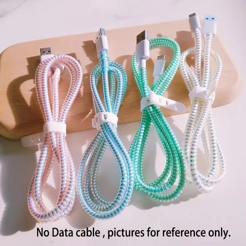 New 1.4M Laser Color TPU Soft Spiral USB Charging Cable Protector for iPhone Samsung Huawei Earphone Cord Line Protection