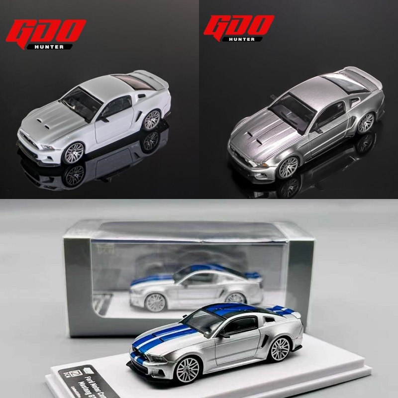 GDO Hunter x DCM 1:64 Mustang GT 2014 NFS Prata Azul / Branco Pérola / Prata Modelo de Carro em Diecast