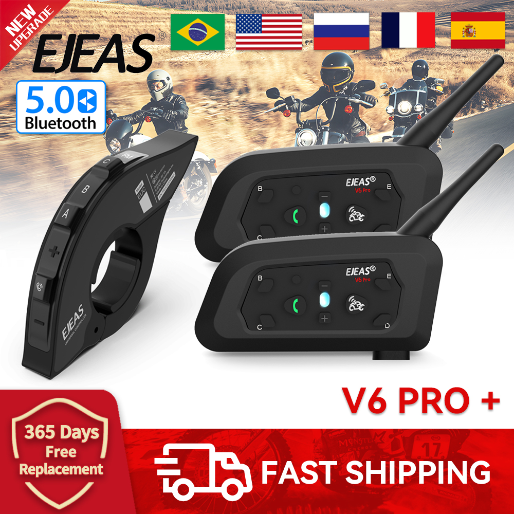 Nueva actualización EJEAS V6 PRO casco de motocicleta intercomunicador auriculares Bluetooth para 6 conductores comunicador Can EUC Control remoto impermeable
