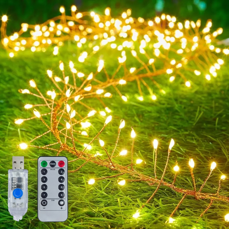 Lumières LED de pétard USB télécommandées avec 50-200LED, guirlande lumineuse féerique en fil argenté pour chambre à coucher, fête, mariage, décoration de noël