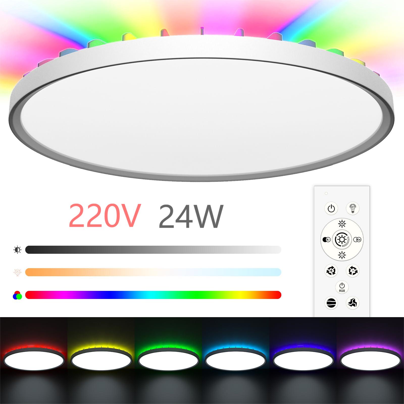 ไฟไฟติดเพดาน LED หรี่แสงได้พร้อมไฟแบ็คไลท์ RGB AC220V 24W 2400LM ฟลัไฟติดเพดานไฟพร้อมรีโมทคอนโทลกันน้ำ2700K-6500K
