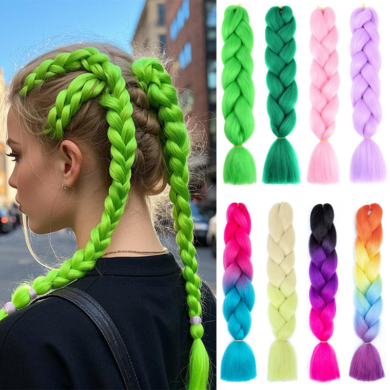 24 Zoll synthetische Yaki Zöpfe Haar Ombre Flechten Haar Jumbo Braid DIY grüne Haarverlängerung für Frauen