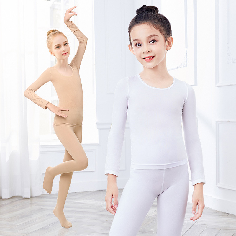 Set di pratica di balletto a maniche lunghe per body da ballo per ragazze per bambini, strato di base aderente per biancheria intima invisibile nuda