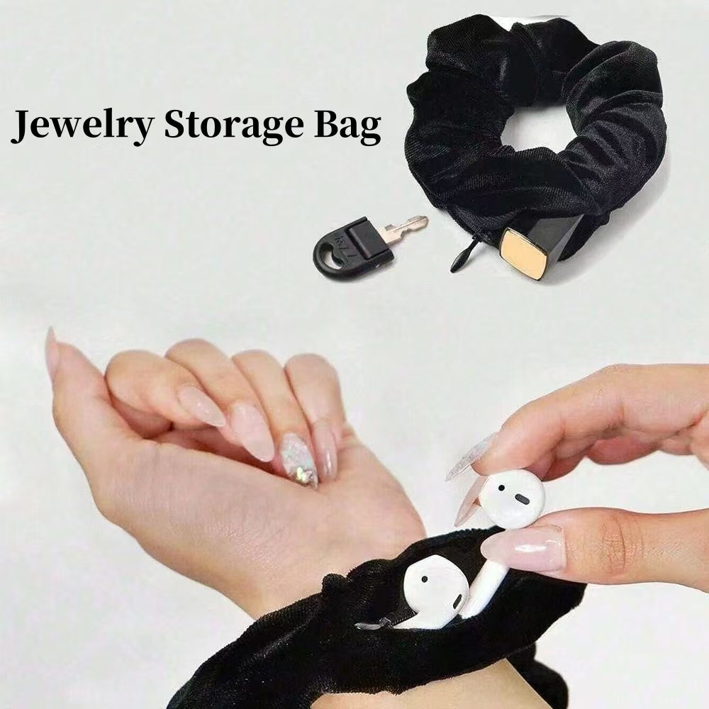 1PCS/Fashionable Sporty Velvet Hair Ties with Zipper Pockets Large Loop Hair Bands Hair Accessories for Women