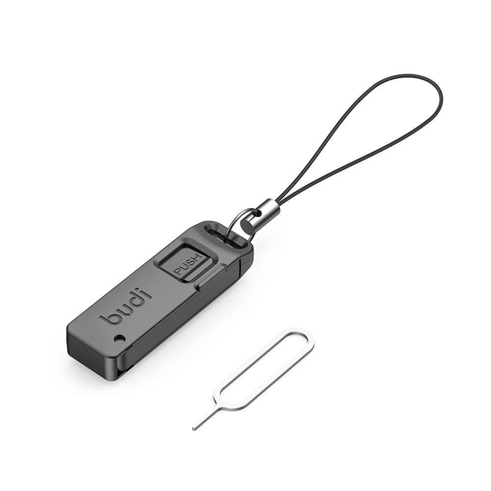 BUDI-Pin de aguja de extracción de tarjeta SIM y bandeja antipérdida, llavero con unidad Flash, estuche de almacenamiento de tarjeta SIM TF, herramienta de selección, aguja, 1 Uds. ﻿