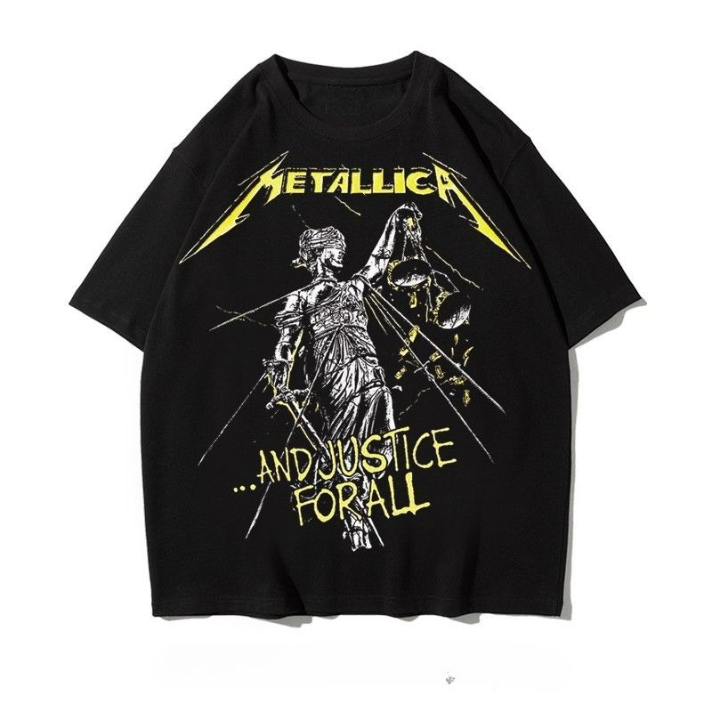 Rock Meta American Ins Heavy Kurzarm-T-Shirt aus übergroßer Baumwolle mit Aufdruck, kurzärmelig, modische Trendmarke für Herren