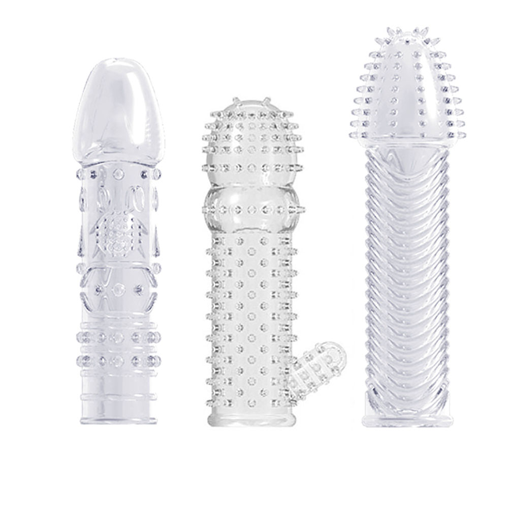 3pcs Extensions Condom Male Enlargement Penis Sleeve Men Delay Dot Clit Massage Cock Ring vibrating Cover Adult Sex Toys lots
