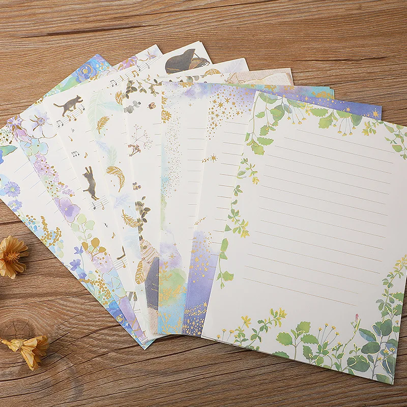 8pcs/set Gold Foil Letter Pads Vintage Writing Paper for Envelopes Message Notes Love Envelope Kawaii Stationery Office Supplies