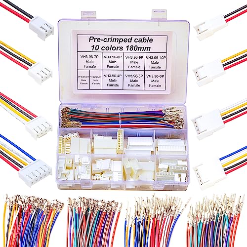 Kit de connecteurs Jst d'extension mâle et femelle VH 3,96 mm avec câbles pré-épilés de qualité supérieure 20 AWG, 180 mm 10 couleurs (kit 396 VH-MF-180)