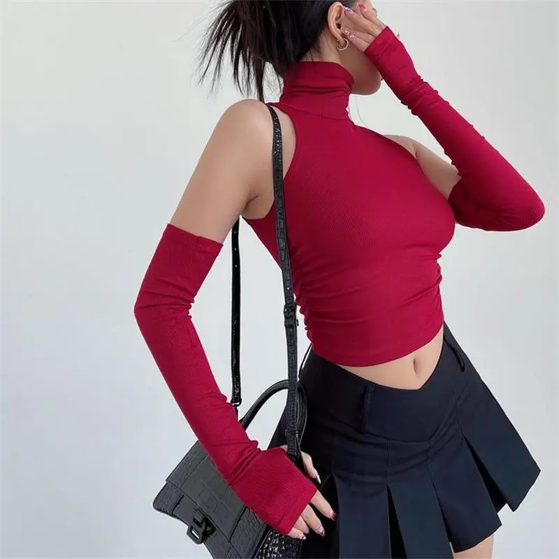 女性用Y2Kショートトップ,長袖,セクシー,タートルネック,タンクトップ,スリムフィット,ショートTシャツ,スリム,ストリートウェア,新しいコレクション2022