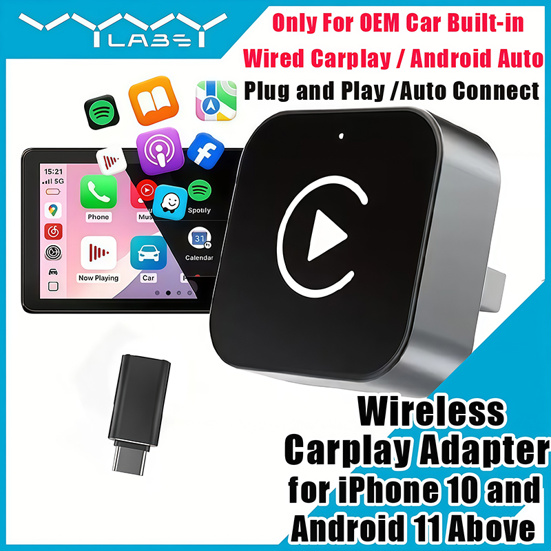 Adapter bezprzewodowy CarPlay 2w1, Plug-and-Play, z portem USB/USB-C, akcesorium samochodowe dla iPhone 10 i Android 11 i nowszych wersji.