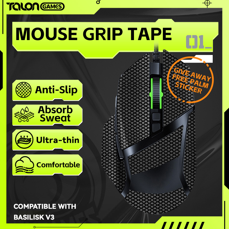 1 Pack TALONGAMES Mouse Grip Tape for Razer Basilisk V3 PRO Wireless Mouse Gamer, Palm Sweat Absorption Anti Slip Grip, Cut to F