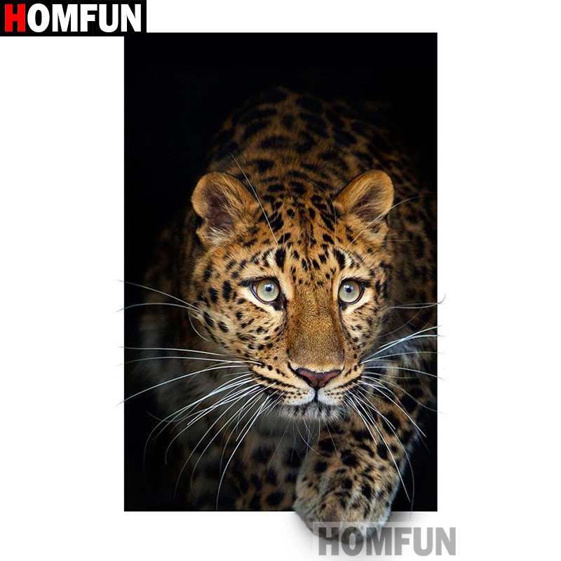 HOMFUN-pintura de diamante 5D DIY "leopardo animal", cuadrados o redondos de imitación bordado de diamantes, estilo punto de cruz 5D, decoración del hogar, A30160