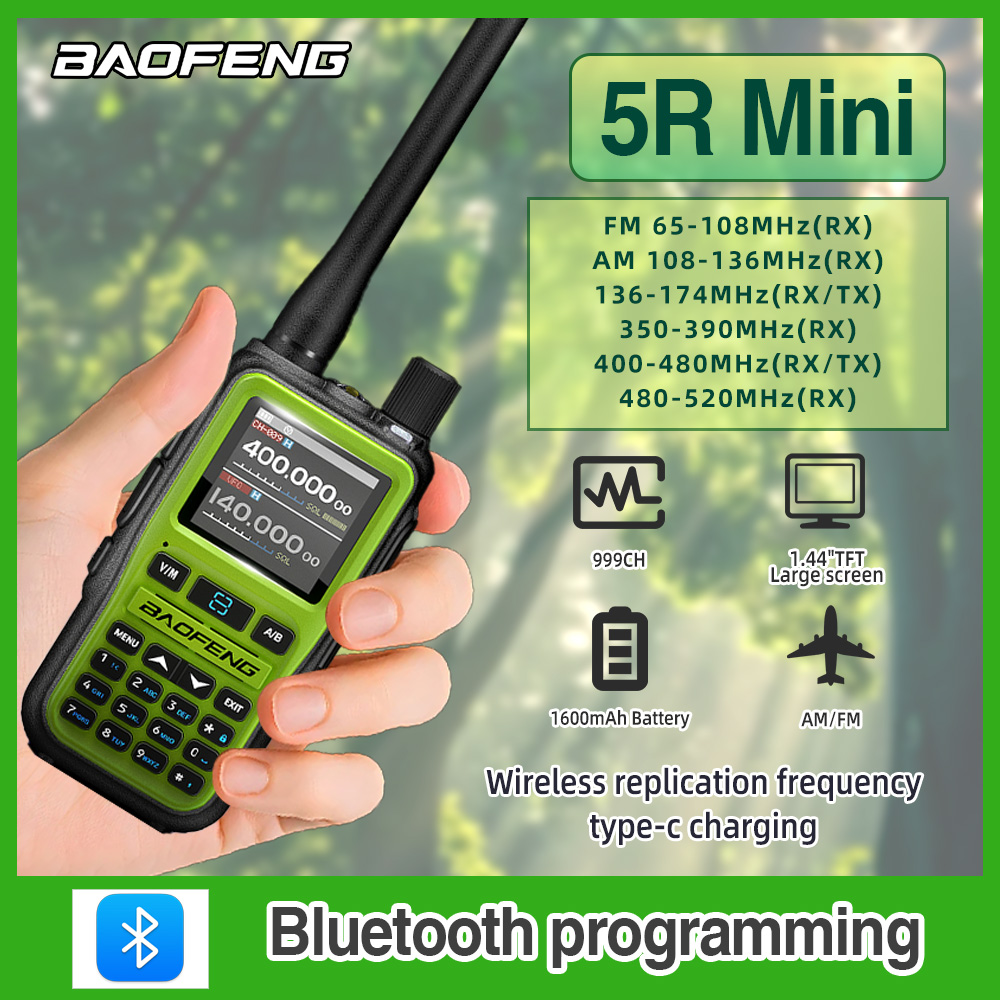 1pc baofeng UV-5R mini walkie talkie duplo ptt sem fio bluetooth programação am/fm acampamento portátil 2 rádio presunto de longo alcance hotel