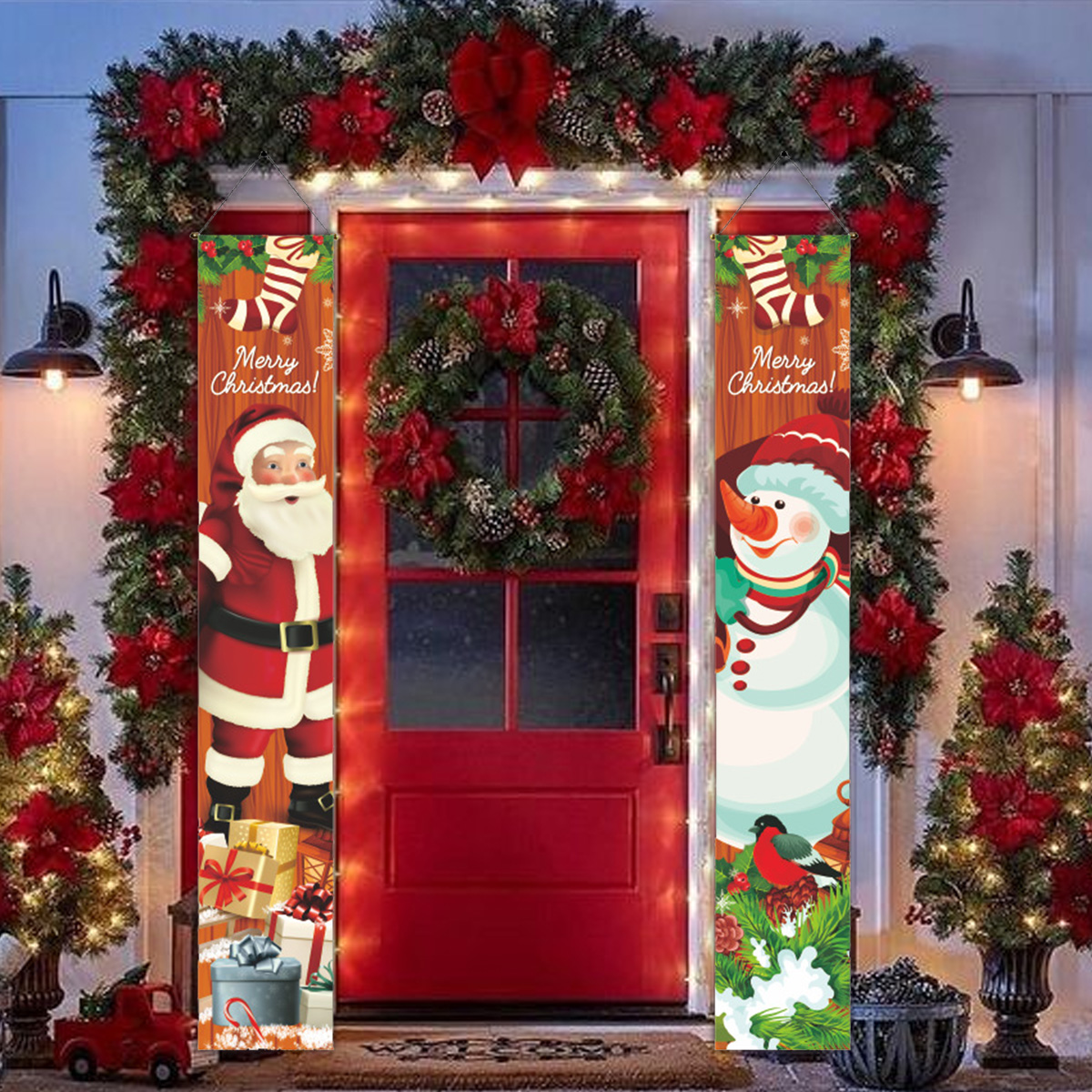 1 satz Weihnachten 2024 Dekorationen Tür Banner Frohe Weihnachten Santa Schneemann Hängen Banner Liefert Neue Jahr Hause Weihnachten Decor noel