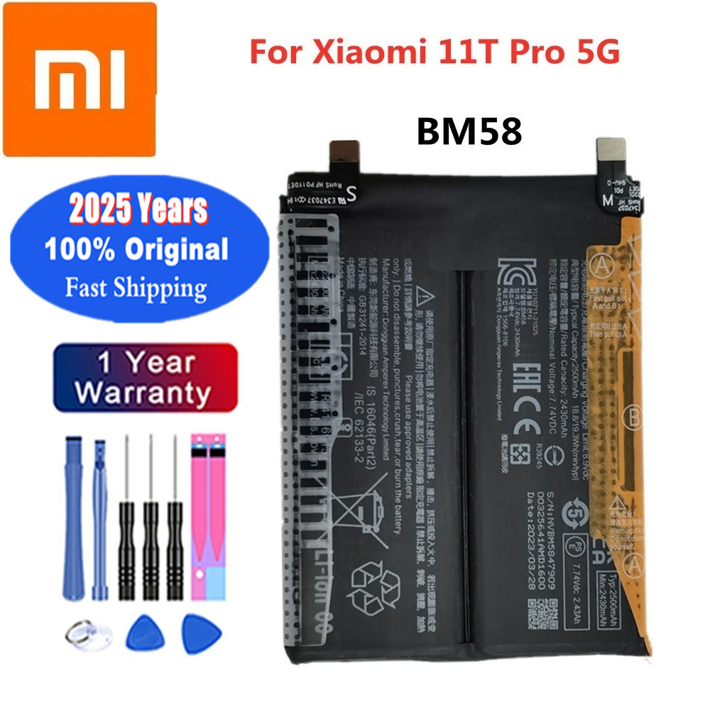 Bateria original xiao mi de 2025 anos para xiaomi 11t pro 5g 11tpro bm58 bateria de telefone 5000mah baterias de substituição em estoque