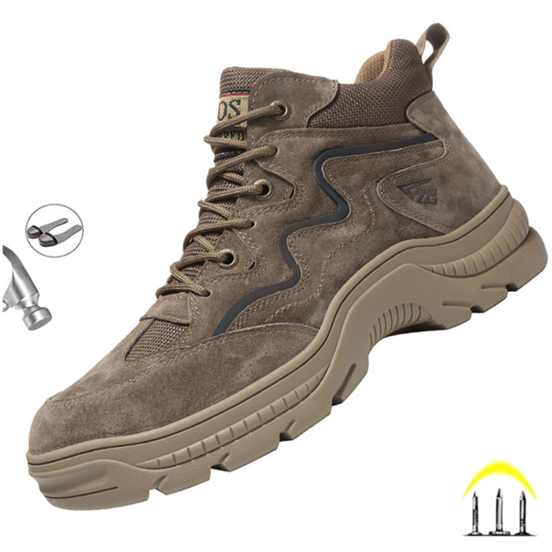 Reflektierende Streifen Design Sicherheit Arbeit Schuhe Für Männer Kuh Wildleder Leder Unzerstörbare Bau Stiefel Stahl Kappe Männliche Schuhe