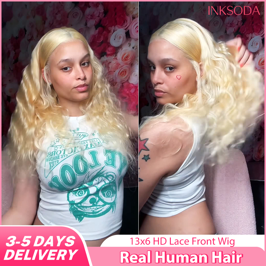 220% Density 16-38 Inch #613 Light Blonde Colored Body Wave Frontal Wig With HD Transparent 13x6 13x4 Lace Front For Natural Look Human Hair Wigs For Women Pre Plucked 613 Light Blonde Colored Human Hair Wigs Body Wave Wig Human Hair Brazilian Hair
