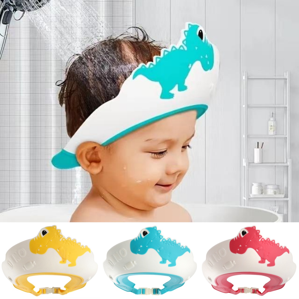 Tamanho ajustável crianças shampoo boné coroa touca de chuveiro do bebê dos desenhos animados viseira de banho infantil protetor de cabelo proteção de ouvido à prova dwaterproof água