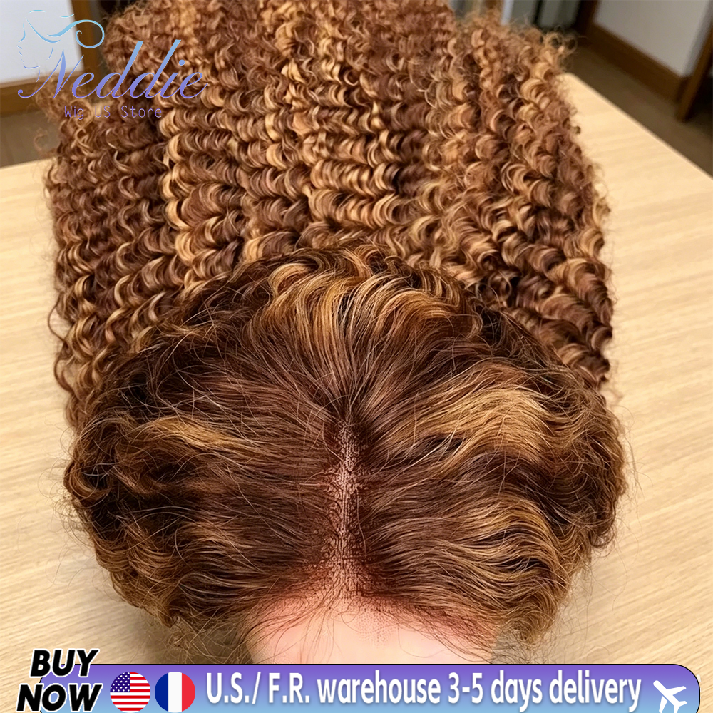 Pelucas de Cabello Humano Rizado 360 Full Lace Front con Ombre P4/27 y Ondas Profundas, Peluca Frontal HD 13x4 de Cabello Humano Brasileño Pre-Arrancado
