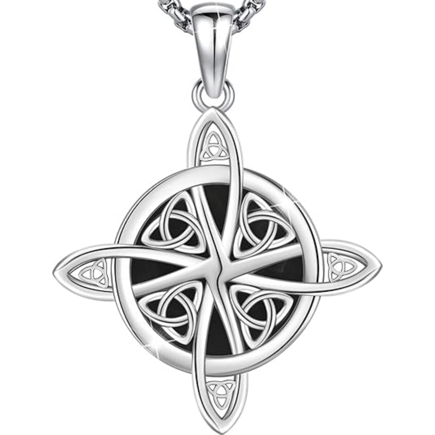 Witches Knot Necklace 925 Sterling Silver Black Agate Pendant Necklace Wiccan Irish Amulet Pentagram Jewelry for Women Men
