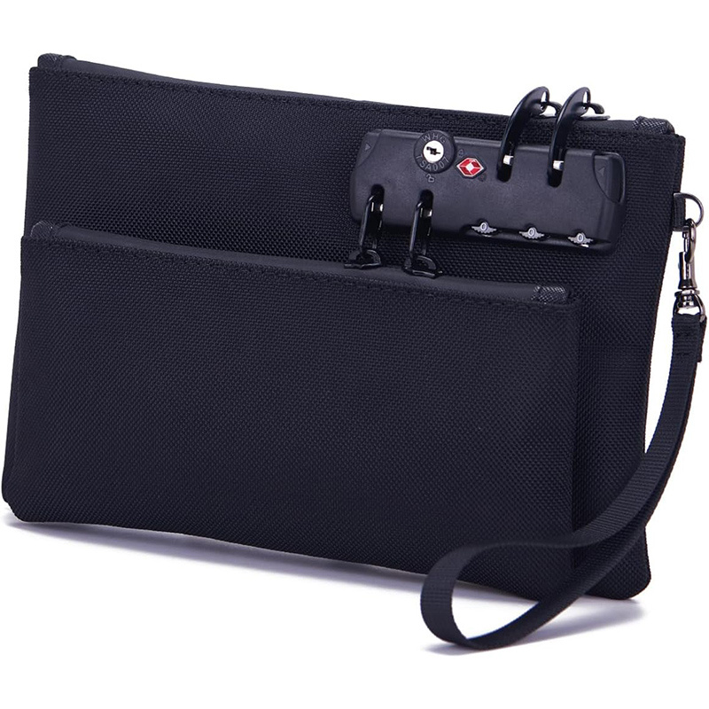Sac d'argent à verrouillage sécurisé avec fermeture à glissière, organisateur double couche pour passeports, espèces, affaires, sac bancaire à verrouillage de voyage