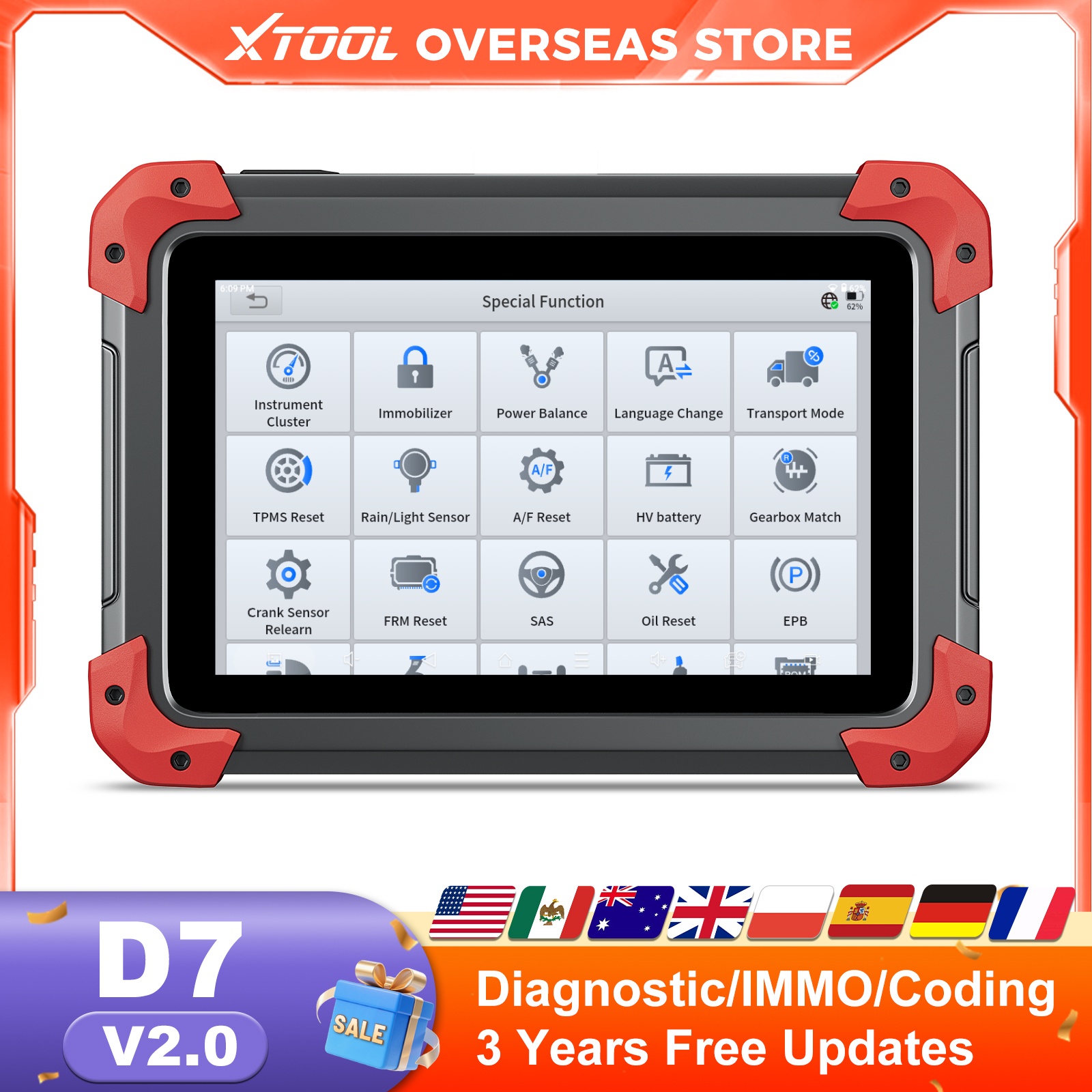 XTOOL D7 V2.0 OBD2-scanner Alle systeemautodiagnosetool Bidirectionele automotivetool ECU-codering met 39+ servicefunctie