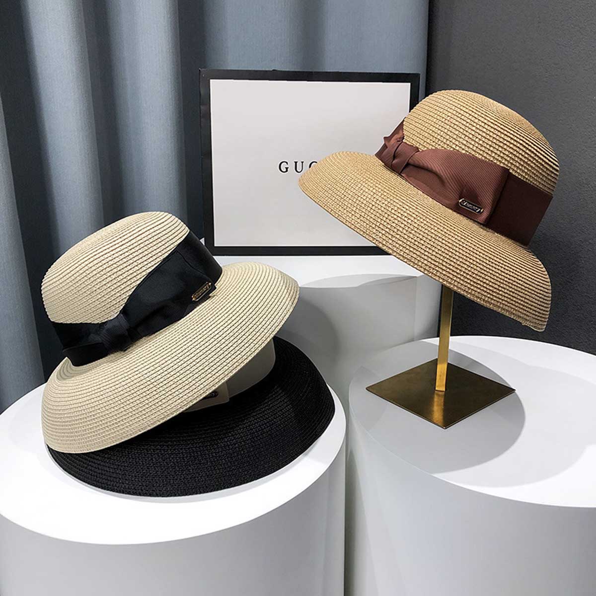 Chapéu de palha estilo Hepburn francês para mulheres, chapéu de sol para cobrir o rosto no verão, chapéu de sol resistente a UV para férias na praia CJCYMZ049