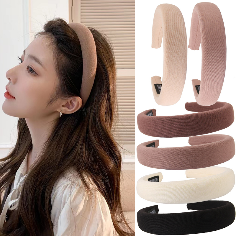 Faixa de cabeça de esponja de cor sólida selvagem para mulheres, faixa de cabelo de borda larga simples para lavar o rosto na moda para meninas