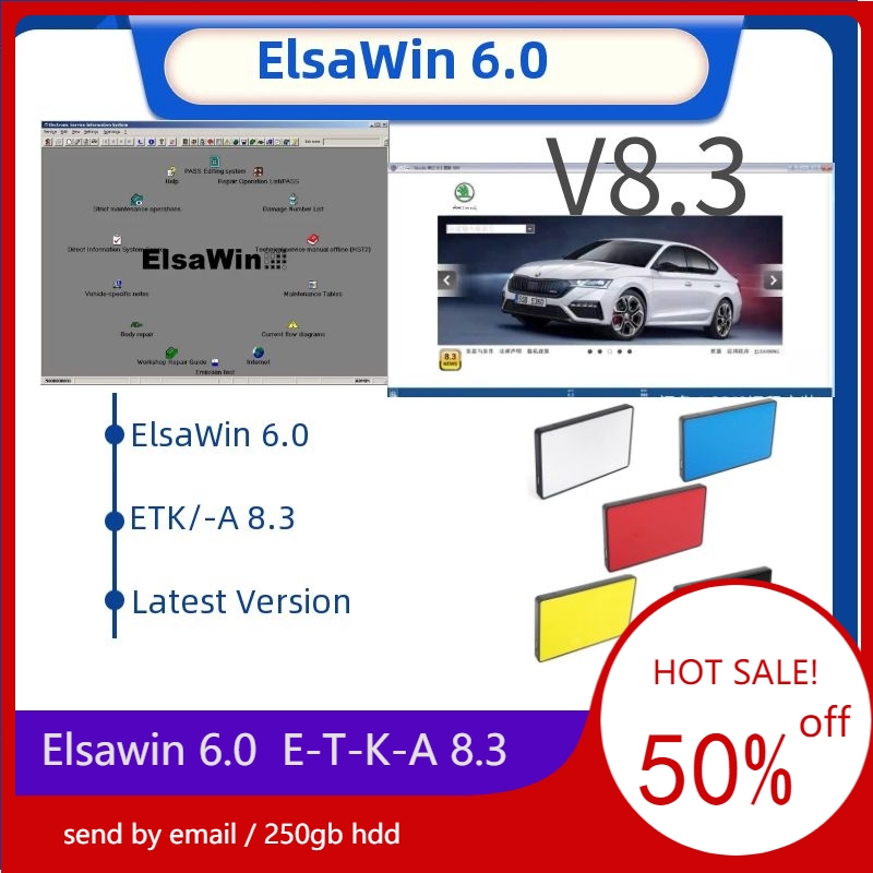 Горячая продажа 2023 года ELSAWIN 6.0 E T/ K 8 .3 Новейшая для A-udi для V-W Программное обеспечение для авторемонта Транспортные средства Каталог электронных деталей в жесткостью 250 ГБ