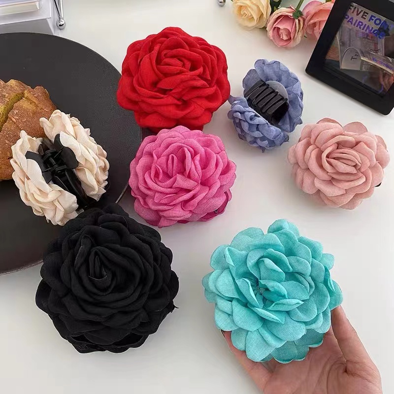 Stereoscopic Rose ดอกไม้ผมคลิปสําหรับผู้หญิงด้านหลังศีรษะผม Shark คลิปแฟชั่นสาวอุปกรณ์เสริมผม